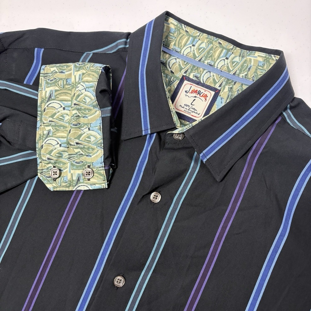 J. Garcia Mens Long Sleeve Button Up Striped Shirt Size L Cotton Flip Cuff NWOT